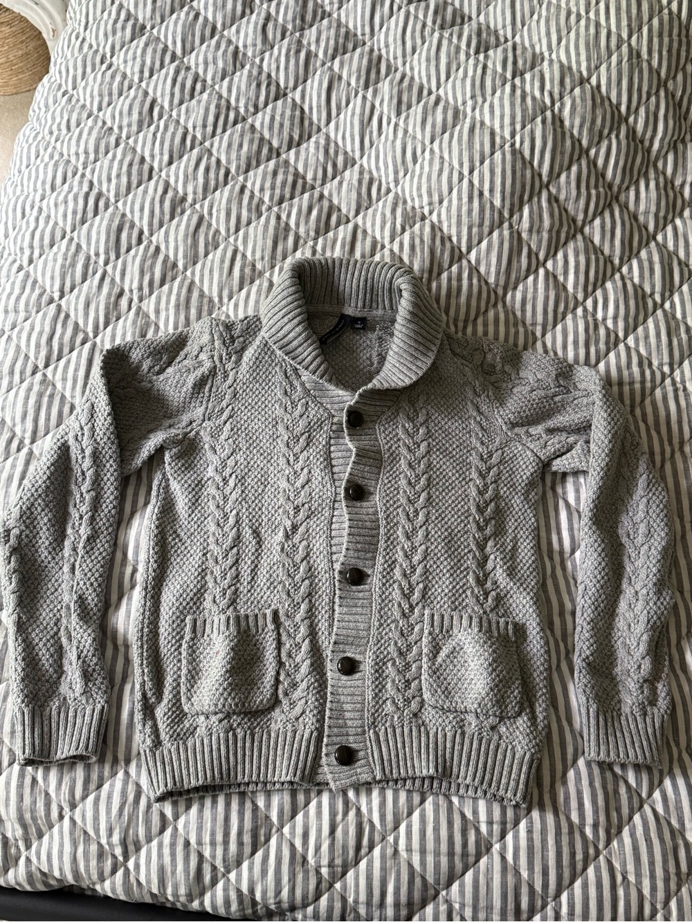 Janie and Jack Kids Light Gray Cable Knit Shawl Collar Cardigan